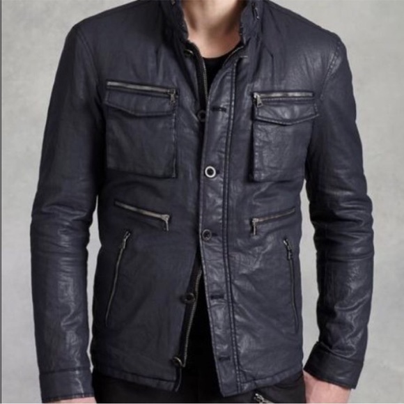John Varvatos Zip & Button Front Poly Jacket in Black Size 56